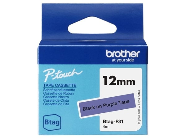 Brother BTAG-F31, Mustaa purppuralla, Filippiinit, 5 vuosi/vuosia, Brother, P-touch PT-N10, PT-N20, PT-N25BT, 1,2 cm