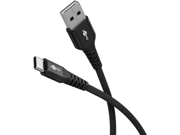 USB-C™ superpehmeä tekstiilikaapeli metalliliittimellä, 1 m, musta