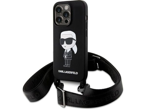 Karl Lagerfeld KLHCP15XSCBSKNK iPhone 15 Pro Max 6.7" kova kotelo musta/musta Crossbody silikoni Ikonik