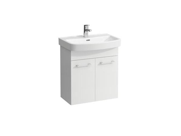 Laufen Kompas N valkoinen kalustepaketti, jossa kaksi ovea ja pesuallas Mitat: leveys 600 mm, korkeus 675 mm, syvyys 420 mm