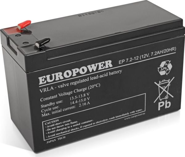 Europower batteri 12V 7,2Ah AGM Europower EP7.2-12