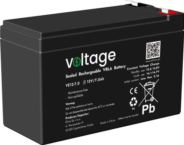 aGM 12V 7Ah VE12-7.0-batteri (levetid 6-9 år)