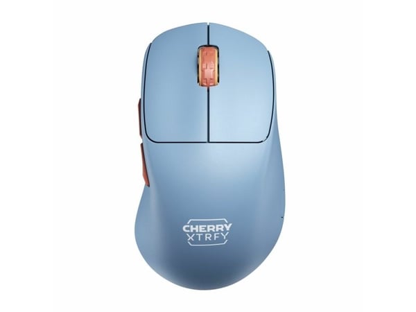 CHERRY Xtrfy M64 - Mus - ergonomisk - optisk - 5 knapper - trådløs - 2.4 GHz - USB trådløs mottaker - blå