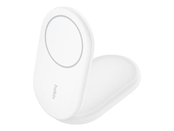 Belkin BoostCharge - Trådløst ladestativ - magnetisk, sammenleggbar, med Qi2 + AC-strømadapter - 15 watt - 3 A - Fast Charge, Power Delivery 3.1 - ...