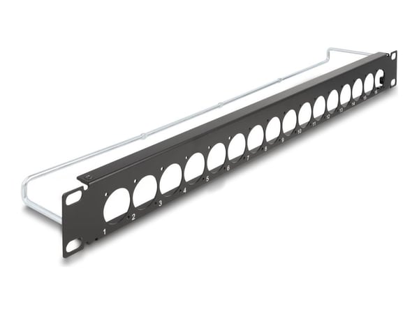 Delock - Pluggbord (blankt) - D-type, strain relief - rackmonterbar - svart - 1U - 19" - 16 porter