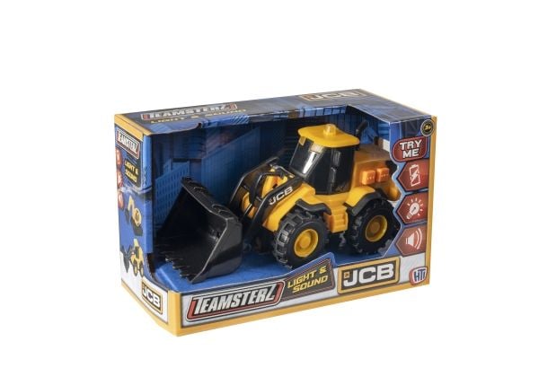 Pieni JCB-kuormaaja, jossa on valot ja äänet