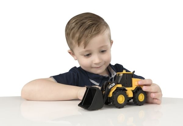 Pieni JCB-kuormaaja, jossa on valot ja äänet