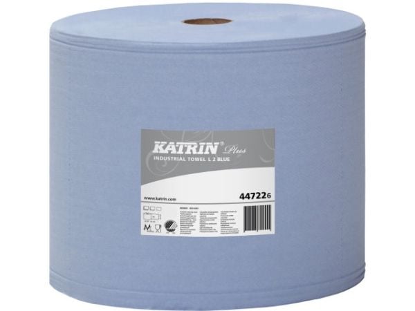 Industriell flekkfjernerull, Katrin, Plus Plus, 2 lag, blå 260 mm x 350,00 m, eske med 2 ruller