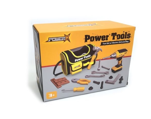POWER X, Työkalulaukku, jossa on käsityökaluja ja porakone 21 kappaletta