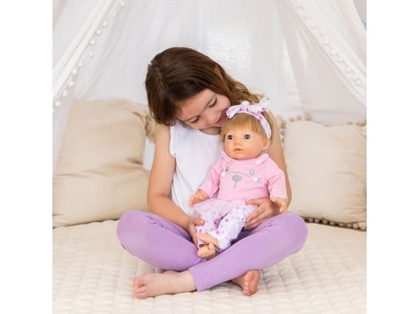Tiny Treasures Pink Bunny Baby docka med blont hår, rosa kläder