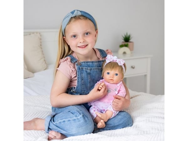 Tiny Treasures Pink Bunny Baby docka med blont hår, rosa kläder