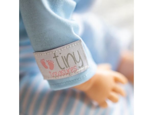 TINY TREASURES, Blue Bear Doll, Brown Hair