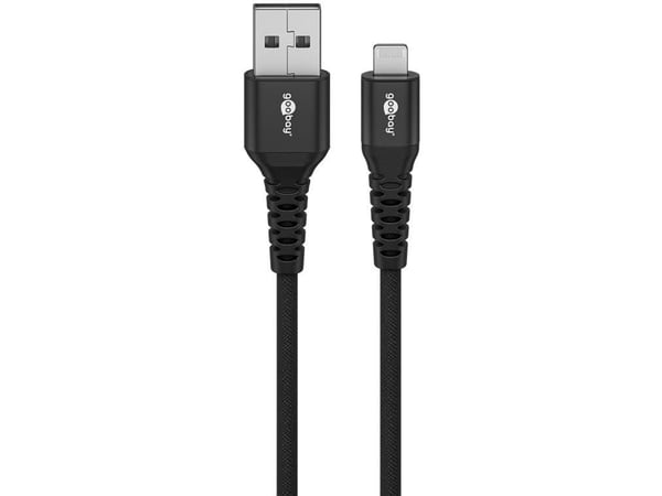 Goobay 74509, 3 m, Lightning, USB A, urosliitin, urosliitin, musta