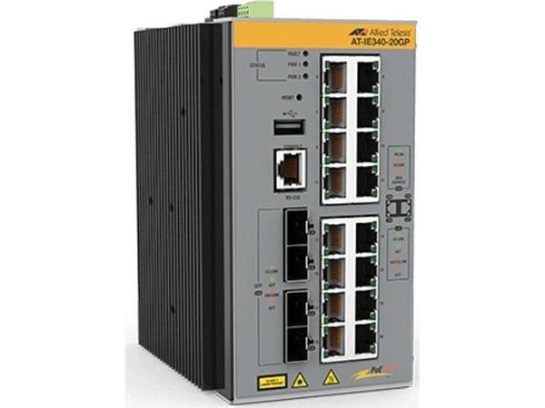 Allied Telesis AT IE340-20GP - Switch - L3 - Styrt - 8 x 10/100/1000 (PoE+) + 8 x 10/100/1000 (PoE) + 4 x Gigabit SFP - DIN-skinnemonterbar, veggmo...