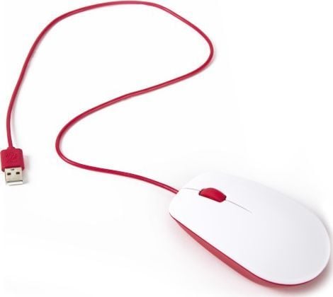 Raspberry Pi - Mus - høyre- og venstrehåndet - optisk - 3 knapper - kablet - USB - hvit, rød