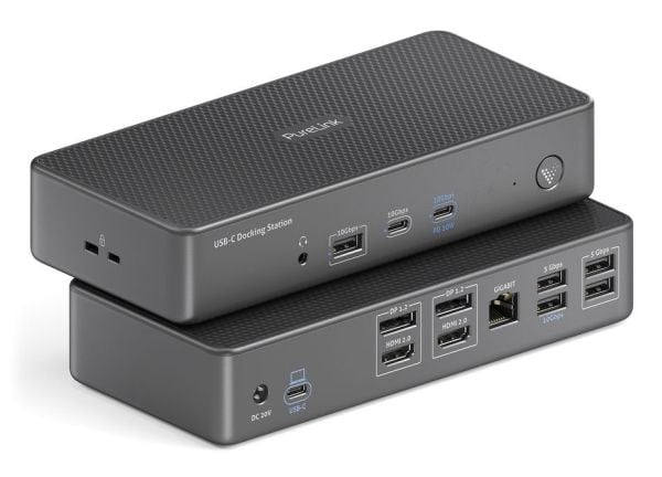 PureLink VL-D210DL, Koblet med ledninger (ikke trådløs), USB 3.2 Gen 2 (3.1 Gen 2) Type-C, 96 W, 3,5 mm, 10,100,1000 Mbit/s, Grå