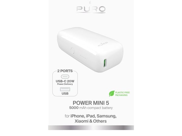 Powerbank Puro 5000mAh 20W, hvit