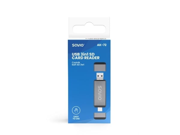 Savio 3-i-1 SD-kortleser, USB-C+ USB-A 2.0+ Micro USB, AK-72