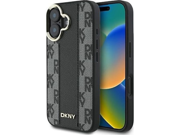 DKNY DKHMP16MPCPVSLK iPhone 16 Plus 6,7" svart hårt skal rutigt mönster Magsafe
