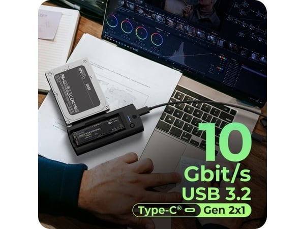 Icy Boxin telakointiasema IB-180MS-C31 SSD-telakointi 1x 2.5'/3.5' &amp; 1x M.2 PCIe NVMena USB 3.2 Gen 2 10 Gbit/s