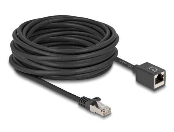 Delock - Nettverksforlengelseskabel - RJ-45 (hann) til RJ-45 (hunn) - 10 m - 6 mm - S/FTP - CAT 6a - halogenfri, uten hindringer - svart