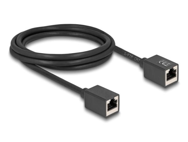 Delock - Nettverkskabel - RJ-45 (hunn) til RJ-45 (hunn) - 2 m - 6 mm - S/FTP - CAT 6a - halogenfri - svart
