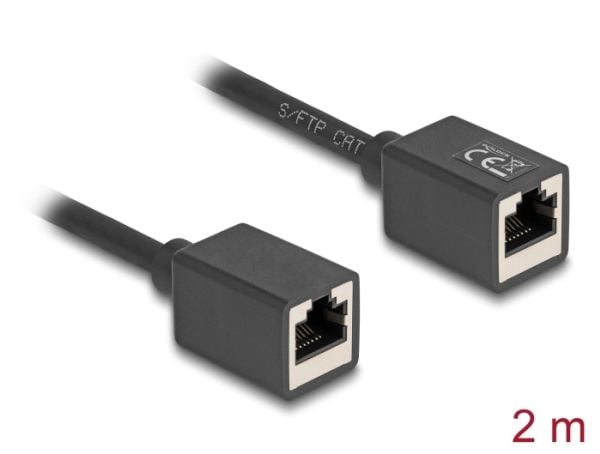 Delock - Nettverkskabel - RJ-45 (hunn) til RJ-45 (hunn) - 2 m - 6 mm - S/FTP - CAT 6a - halogenfri - svart