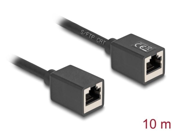 Delock - Nettverkskabel - RJ-45 (hunn) til RJ-45 (hunn) - 10 m - 6 mm - S/FTP - CAT 6a - halogenfri - svart