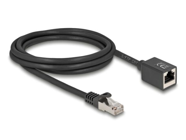 Delock - Nettverksforlengelseskabel - RJ-45 (hann) til RJ-45 (hunn) - 2 m - 6 mm - S/FTP - CAT 6a - halogenfri, uten hindringer - svart