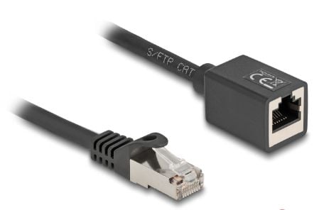 Delock - Nettverksforlengelseskabel - RJ-45 (hann) til RJ-45 (hunn) - 2 m - 6 mm - S/FTP - CAT 6a - halogenfri, uten hindringer - svart
