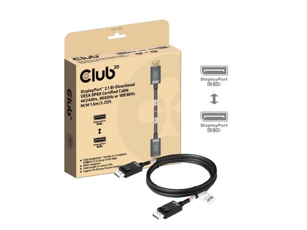 CLUB3D CAC-1092, 1,6 m, DisplayPort, DisplayPort, Hanstik, Hanstik, 10240 x 4320 piksler