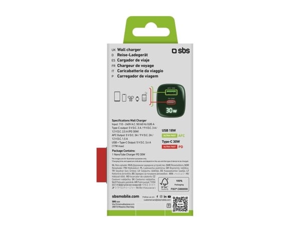 SBS GaN 30W laturi, USB-C, LCD, vihreä