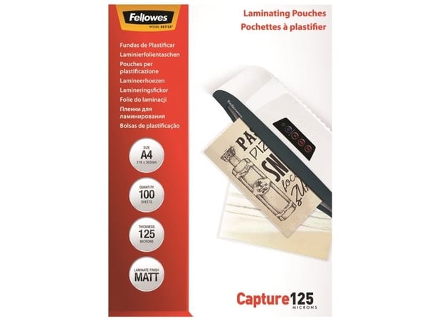 Fellowes 5328502, A4, 125 µm, Matta, 100 kpl