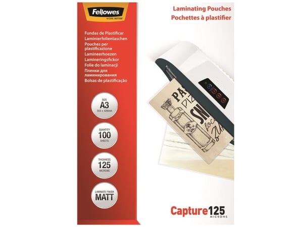 Fellowes - 125 mikroner - 100-pack - matt - A3 (297 x 420 mm) lamineringspunger