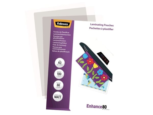 Lamineringslommer Fellowes A3 80 micron mat - (100 stk.)