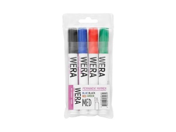 Marker, BNT Wera, 2MM, Rund spids assorteret, permanent, pakke a 4 stk