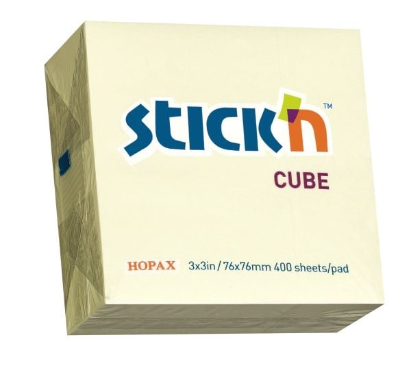 Muistiinpanot blok Stick'N Cube 400b 76x76 Gul76x40x76mm 0,177kg (1stk)