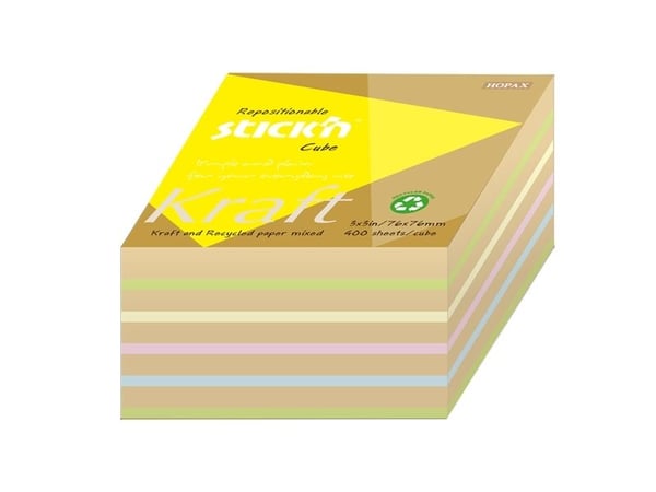 Noteskub Kraft 76x76 400 Blad Assorterat Pastel 100 % Genbrugt