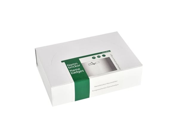 Kongresmærker, BNT, 50x90 Med Sikkerhedsnål og papindlæg, hvid - (50 stk.)
