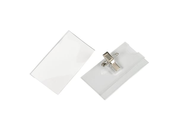 Navneskilte 40x75 mm med clip, nål & indstik - (50 stk.)