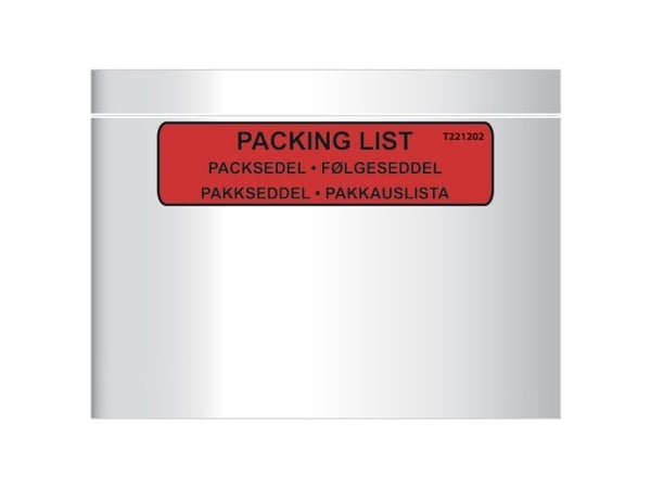 Følgeseddellommer, C5, 240 x 185 mm, Rød red-black printed Packing list, LD-PE karton a 1000 stk