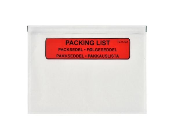 Følgeseddellommer, C5, 240 x 185 mm, Rød red-black printed Packing list, LD-PE karton a 1000 stk