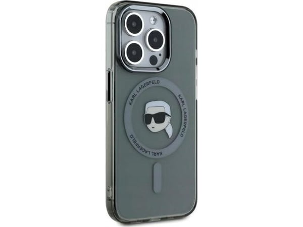 Karl Lagerfeld IML Karl Head metallramme MagSafe-deksel til iPhone 15 Pro Svart