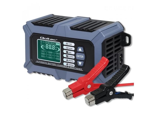 Qoltec mikroprosessorlader med batteritester og 12V reparasjonsfunksjon | 6A | LCD | AGM LiFePO4 GEL batterilader