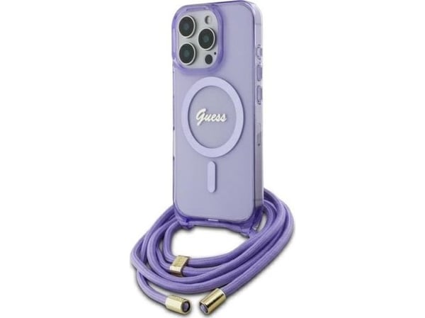 Guess crossbody cord script MagSafe-skal för iPhone 16 Pro - lila