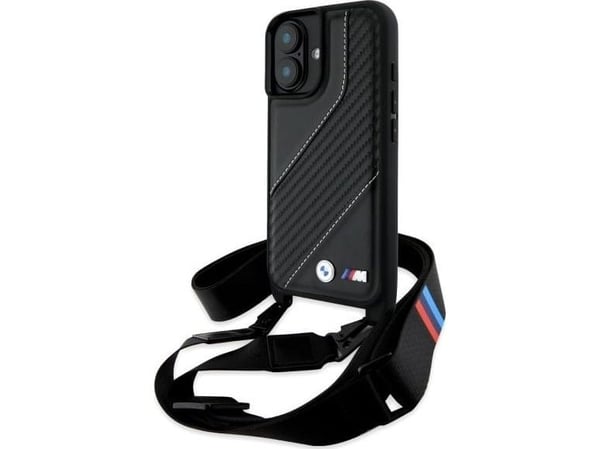 BMW BMHCP16M23PSCCK Apple iPhone 16 Plus 6.7 "Kotelo puhelimen musta / Kotelo puhelimen musta M Edition Carbon Stripe &amp; hihna