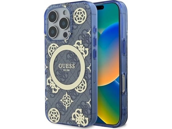 Apple iPhone 16 Pro Max Guess IML Peony 4G-taustalla MagSafe (GUHMP16XH4PYEEB) dėklas telefonui mėlynos spalvos