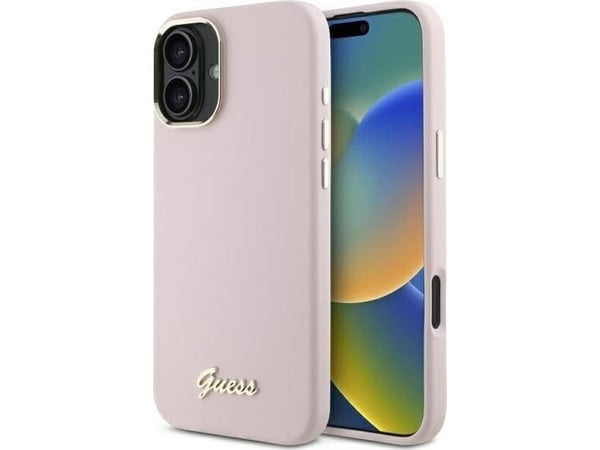 Guess GUHCP16SSMBSLP Apple iPhone 16 6.1 "Puhelinkotelo Vaaleanpunainen Silikoni Script Metal Logo &amp; Frame
