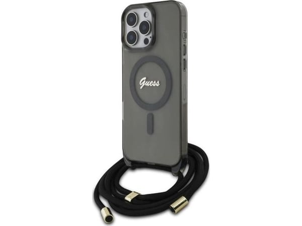 Guess crossbody-rem/cord script MagSafe-skal till iPhone 16 Pro - Svart
