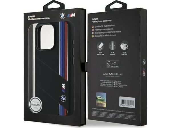 BMW BMHMP16L23SCUK Apple iPhone 16 Pro 6.3" telefonveske svart Silicone Cut Tricolor Lines MagSafe